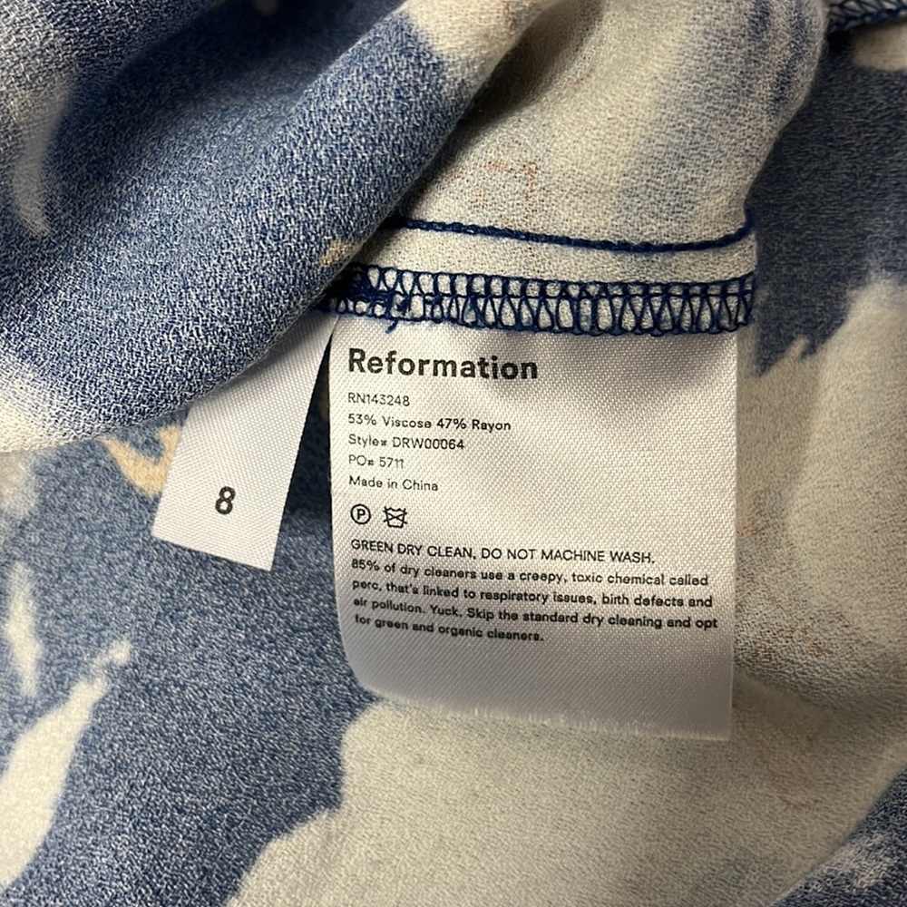 Reformation Freya Plunge Back Slip Dress in Cielo/Heaven Angel Print - Picture 8 of 9